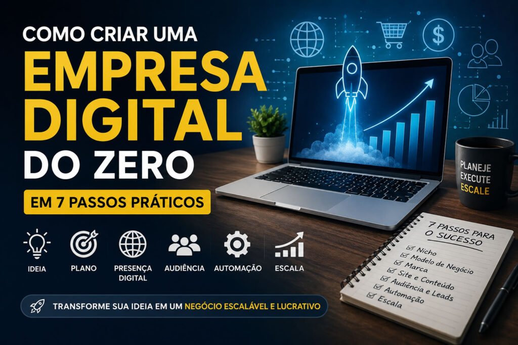 Como criar uma empresa digital do zero utilizando marketing digital, automação e tecnologia para crescer online.