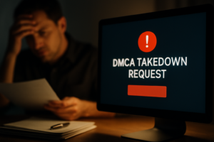 Ilustração de notificação de DMCA falsa