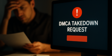 Ilustração de notificação de DMCA falsa