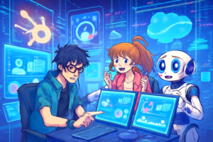 Ilustração de integração de CRM com inteligência artificial