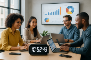 Interface da plataforma NuvoWork com dashboard de controle de ponto