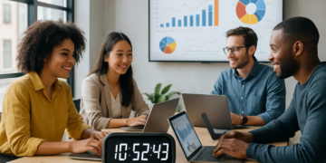 Interface da plataforma NuvoWork com dashboard de controle de ponto