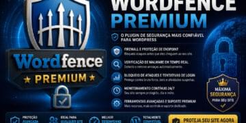 Wordfence Premium para WordPress com firewall avançado, scanner de malware e proteção contra invasões.