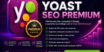Yoast SEO Premium para WordPress com recursos avançados de otimização para Google, análise SEO, links internos e palavras-chave.